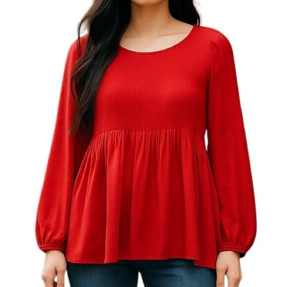JohnPaulRichard  Red Popover Cold Shoulder Blouse - Picture 1 of 12